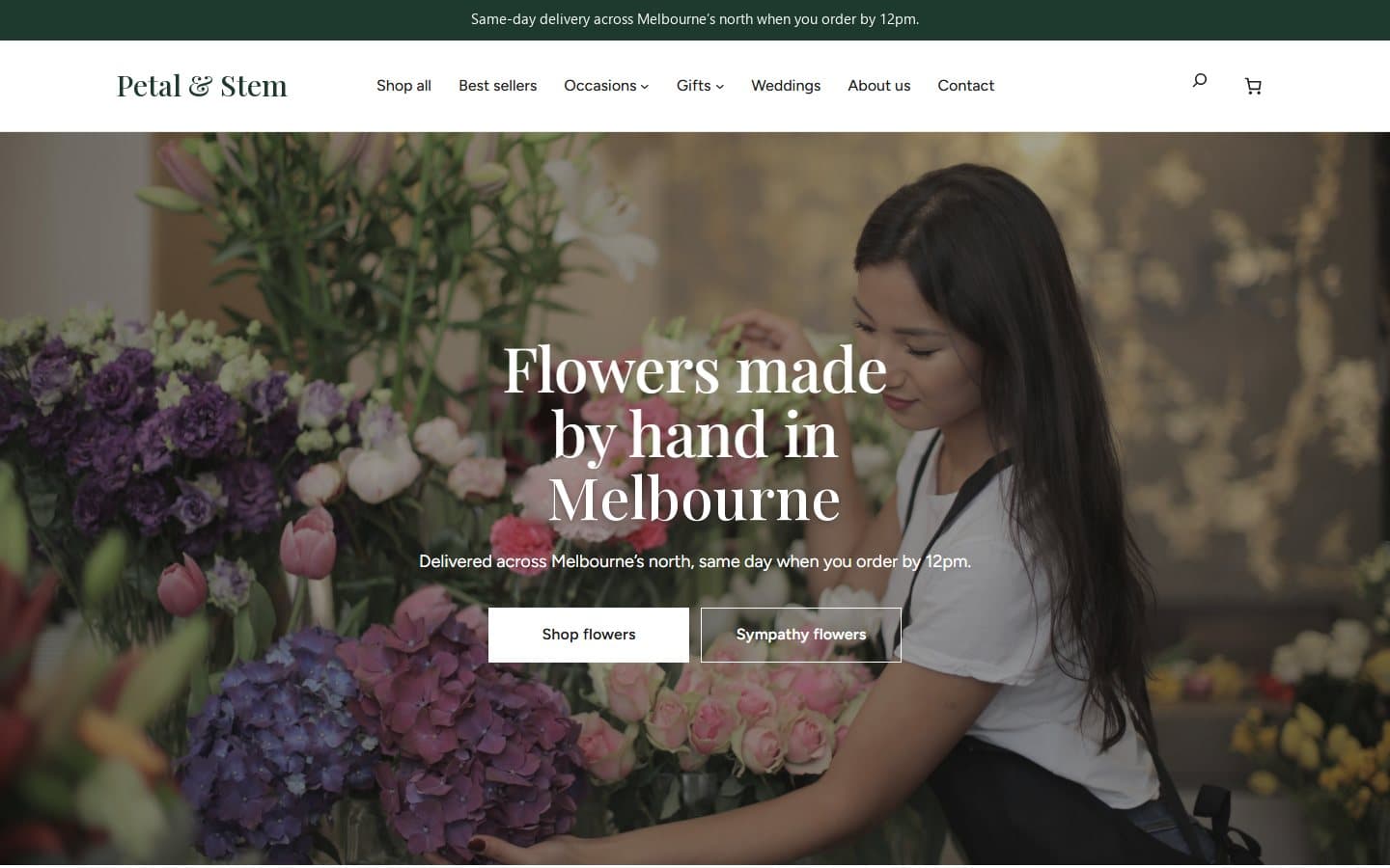 Florist website redesign homepage on desktop