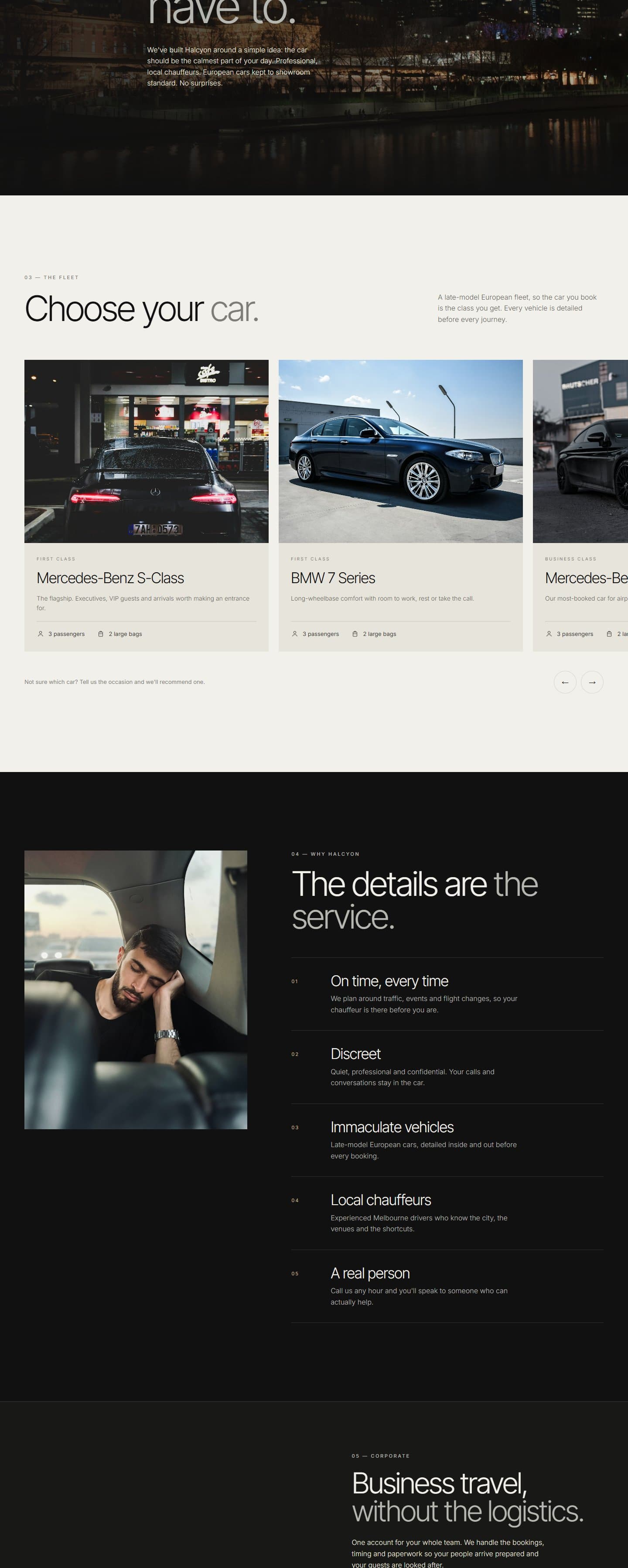 Chauffeur service homepage, part 2 of 3