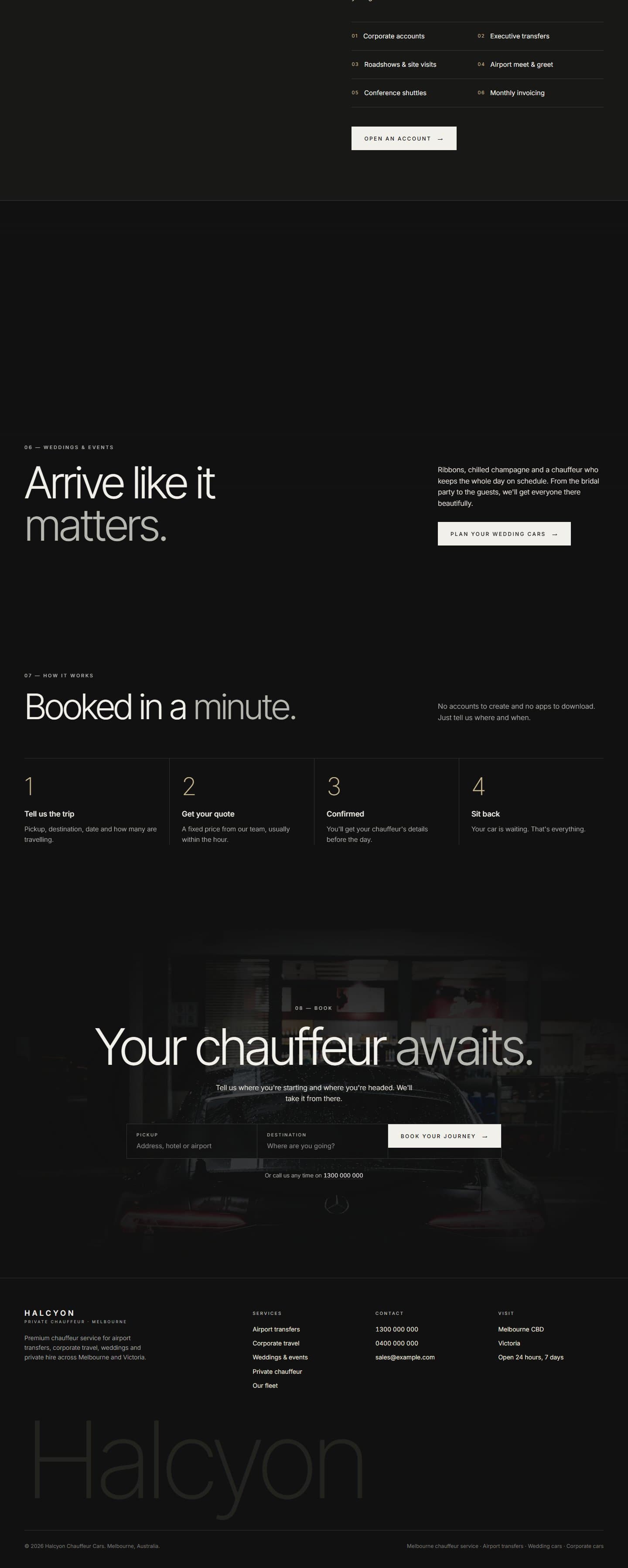 Chauffeur service homepage, part 3 of 3