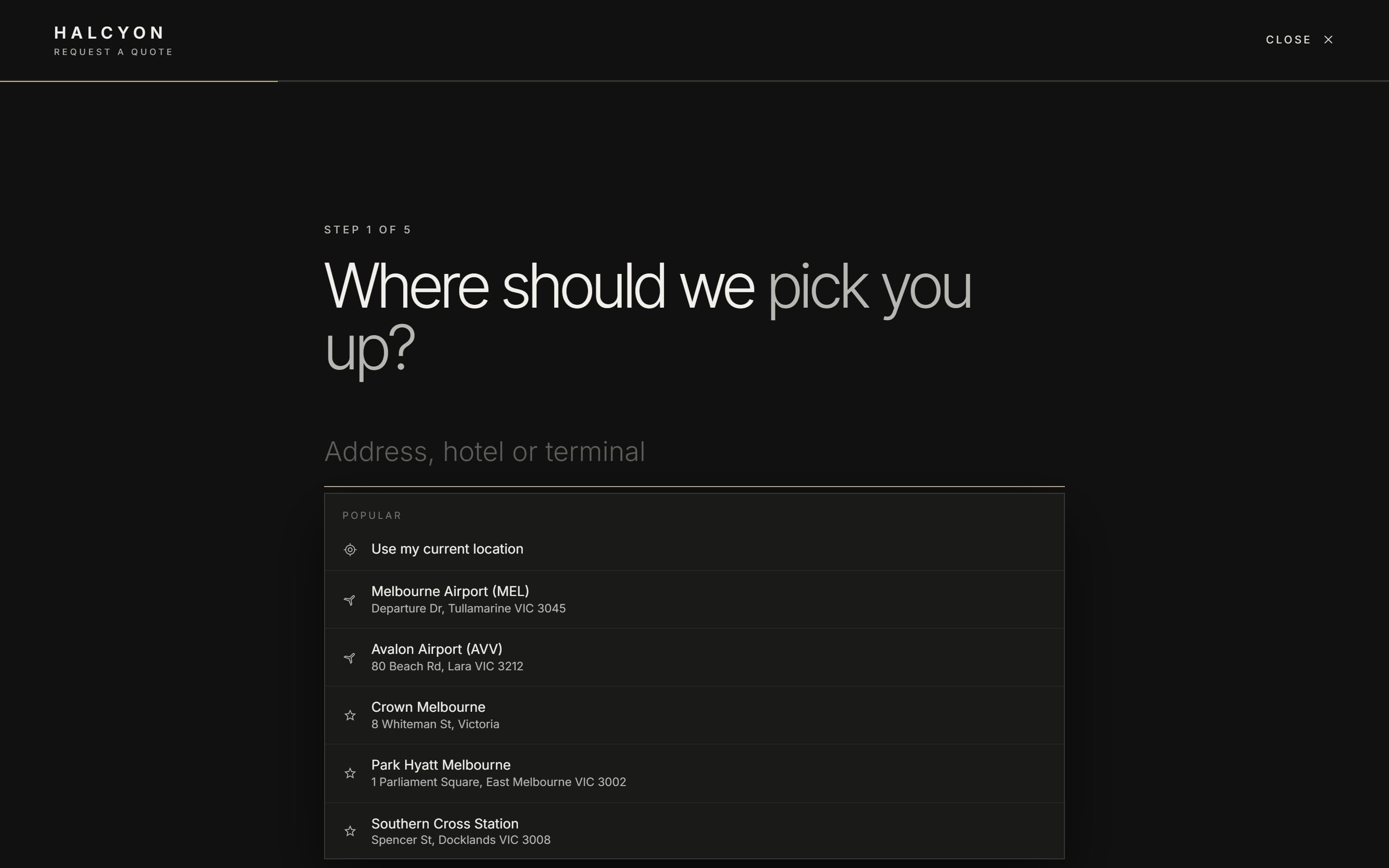 Quote flow with suggested pickup locations