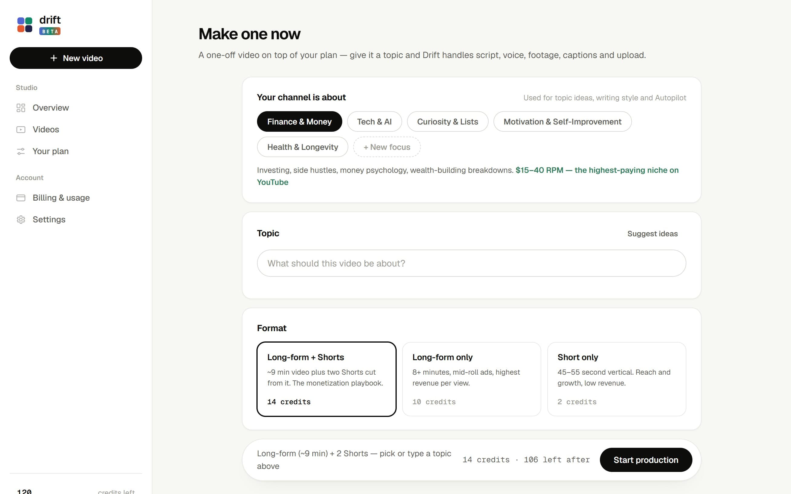 One-off video: topic, format and cost up front