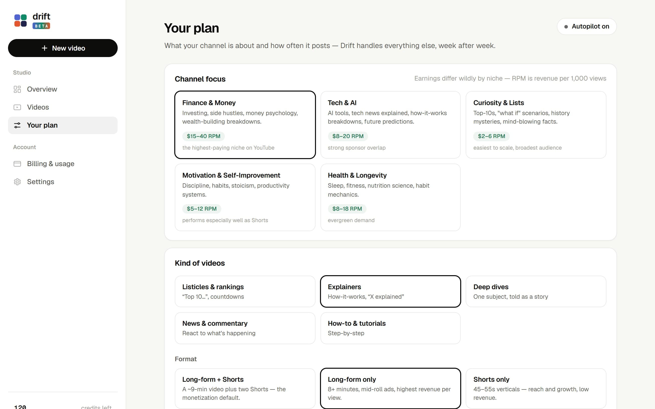 Plan: channel focus and video style
