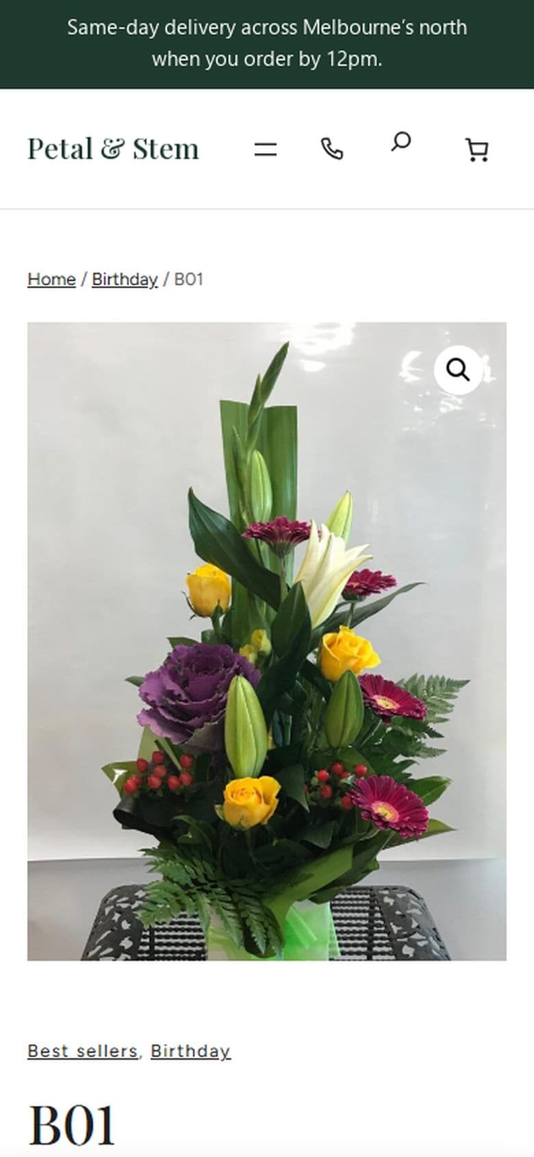 Product page on a phone