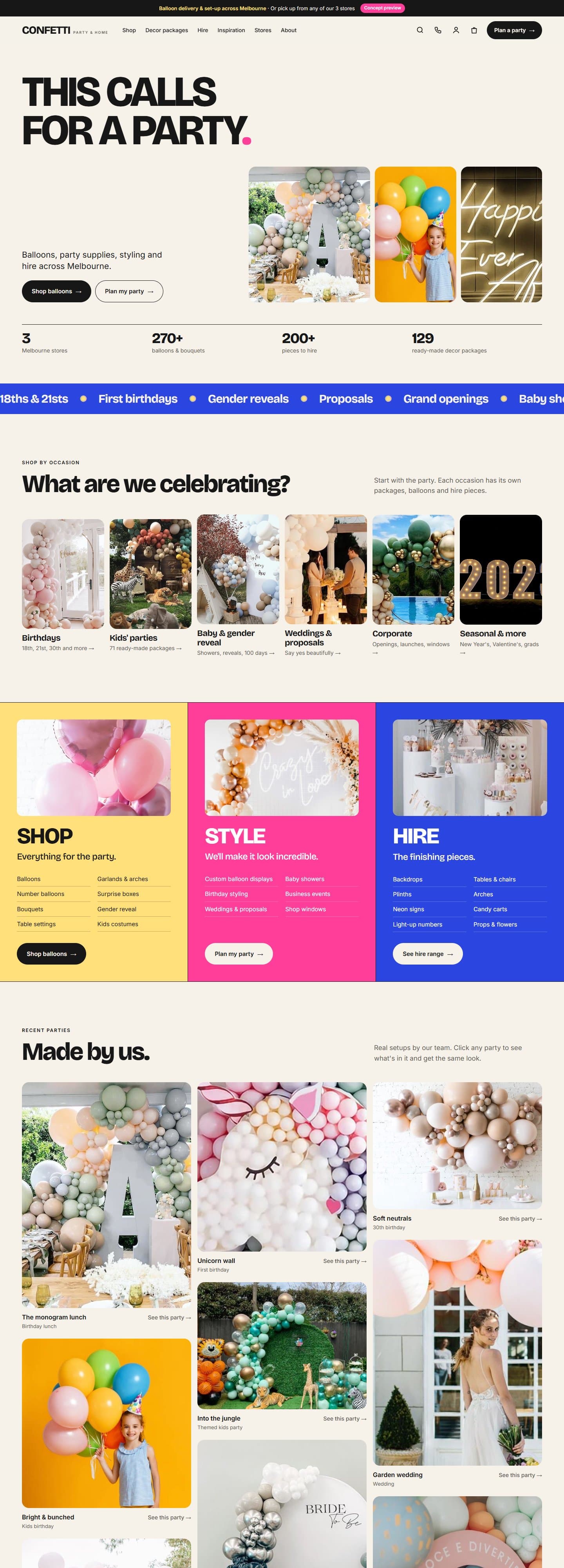Party store homepage, part 1 of 3