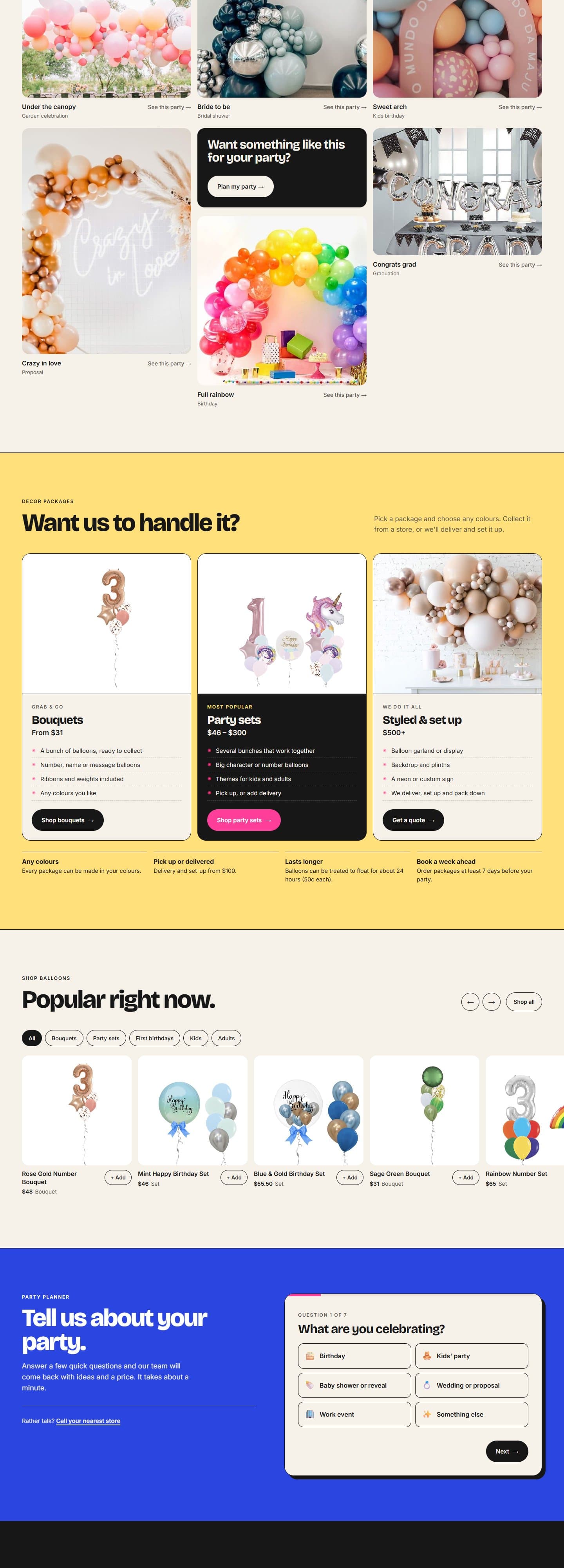 Party store homepage, part 2 of 3