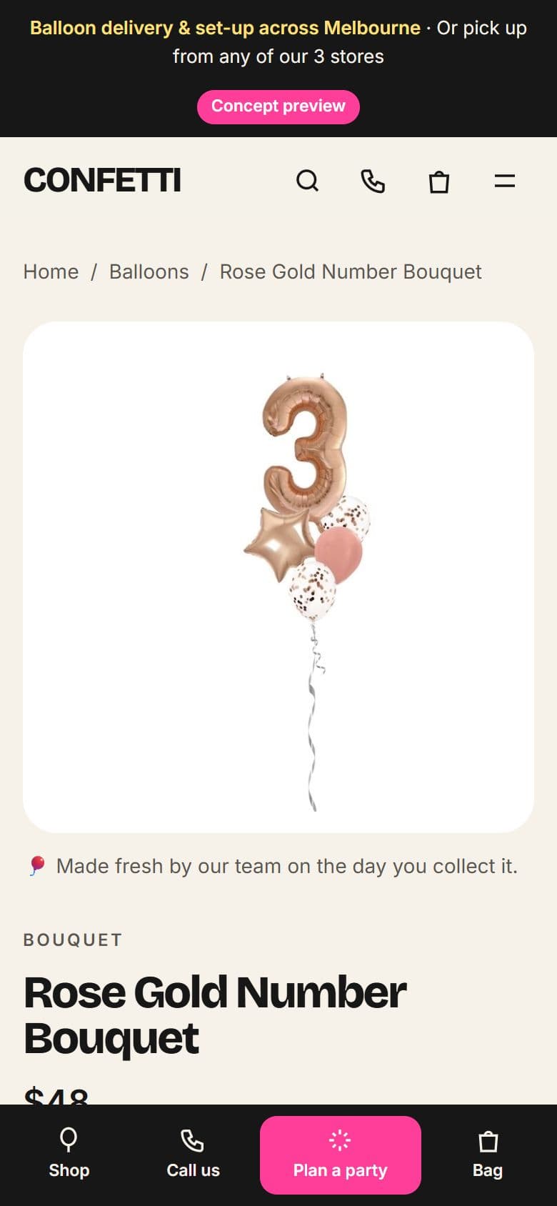 Product page on a phone